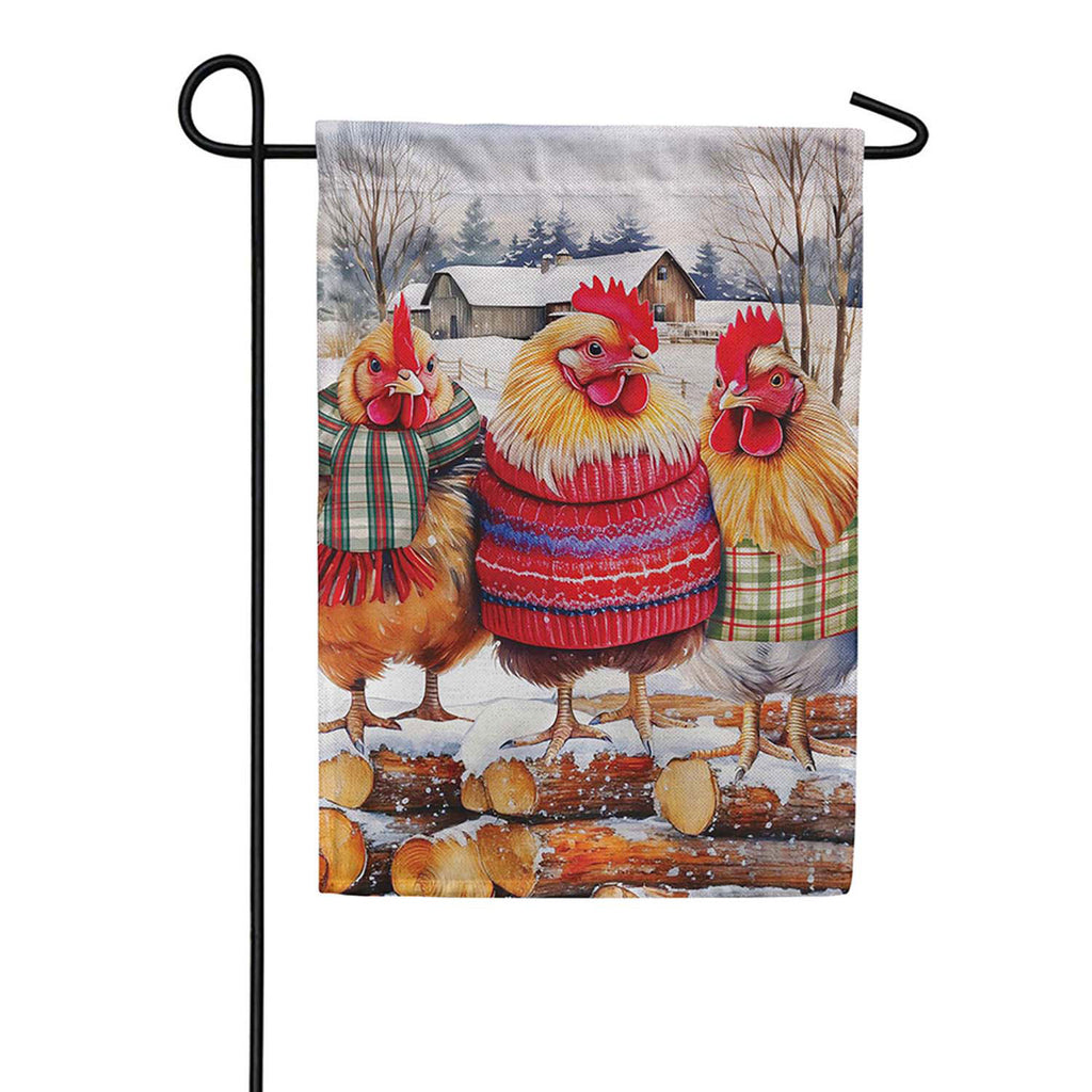 Evergreen Burlap Garden Flag - Holly Homestead Cozy Hens