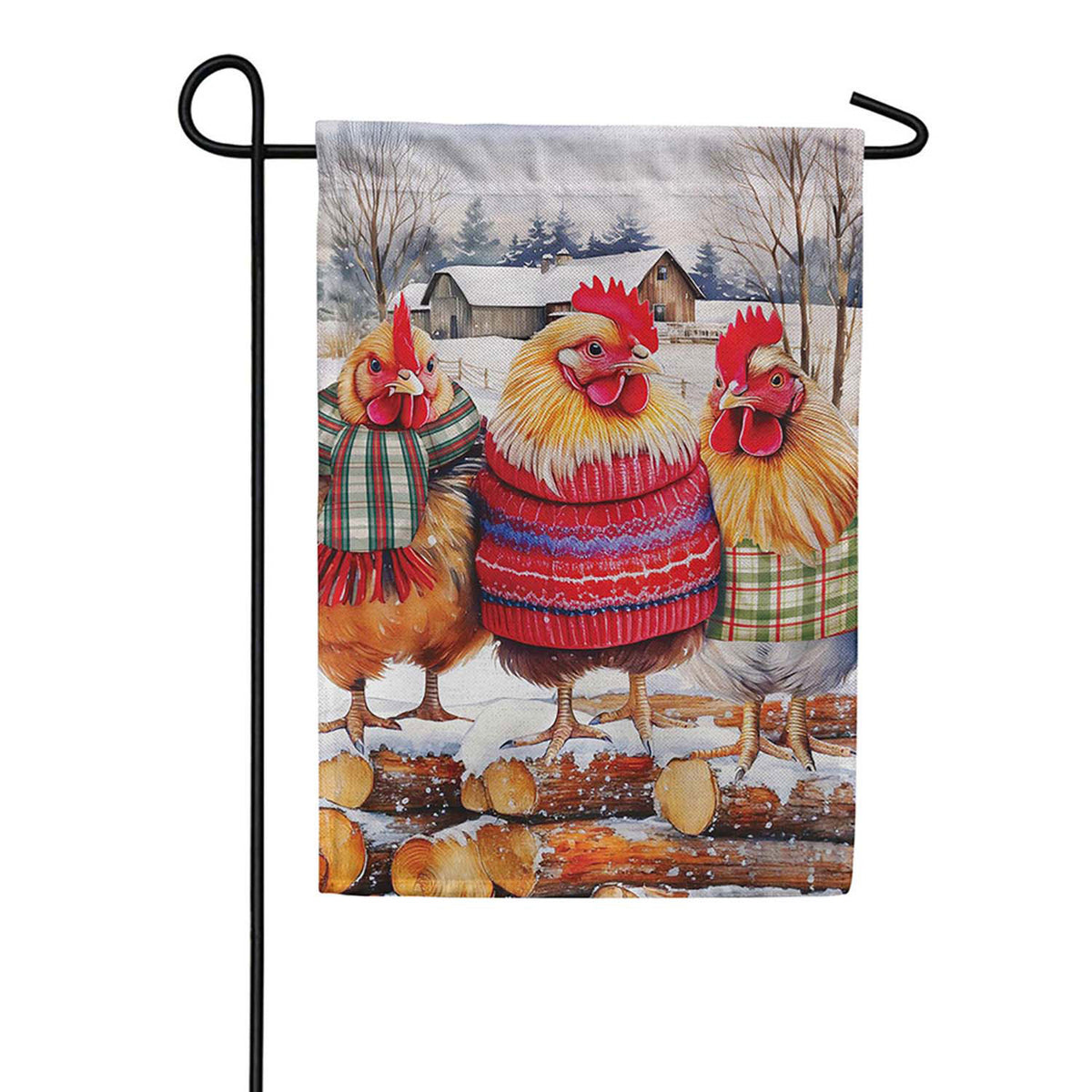 Evergreen Burlap Garden Flag - Holly Homestead Cozy Hens