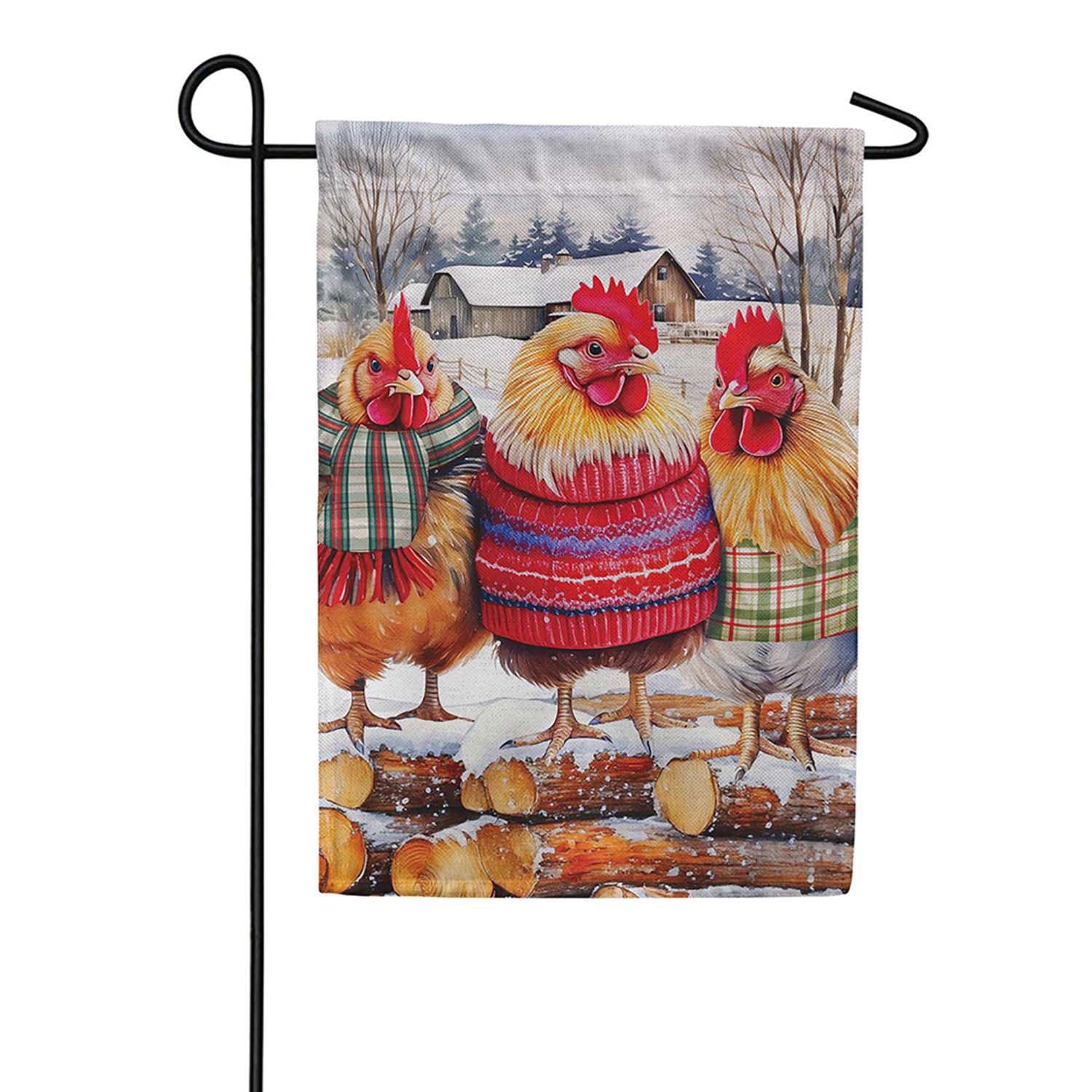 Evergreen Burlap Garden Flag - Holly Homestead Cozy Hens