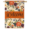 Evergreen Fall Floral Welcome Burlap House Flag