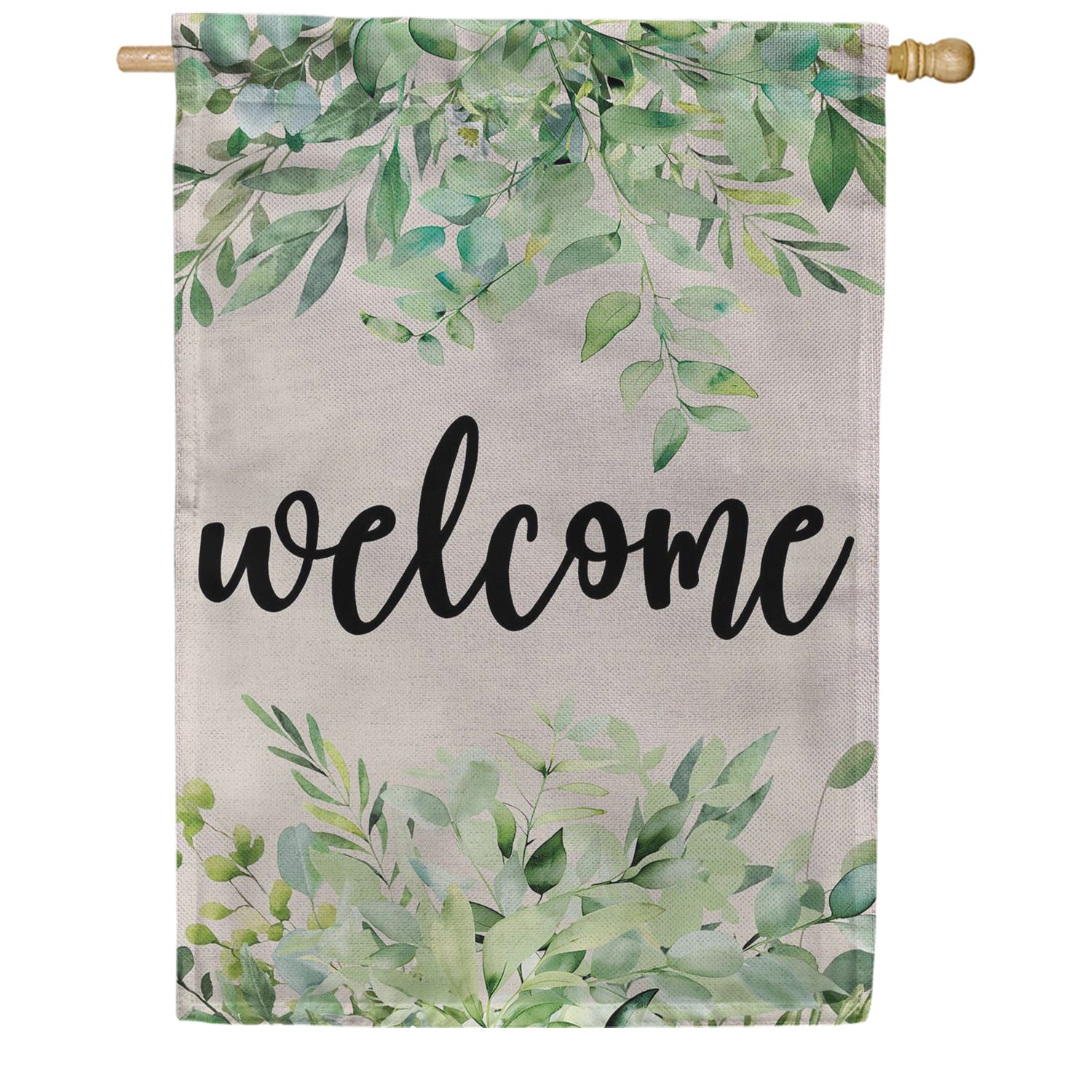 Evergreen Burlap House Flag - Greenery Welcome