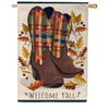 Evergreen Fall Cowboy Boots Burlap House Flag