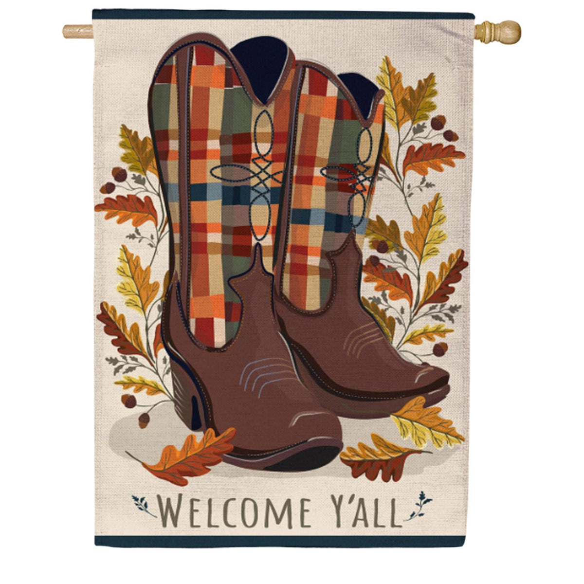 Evergreen Fall Cowboy Boots Burlap House Flag