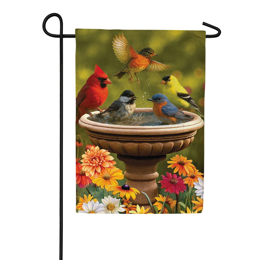 Evergreen Bathing Birds Burlap Garden Flag