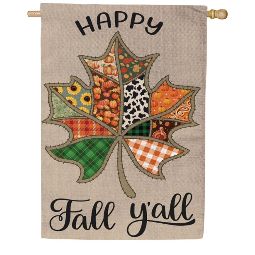 Evergreen Quilted Fall Leaf Burlap House Flag