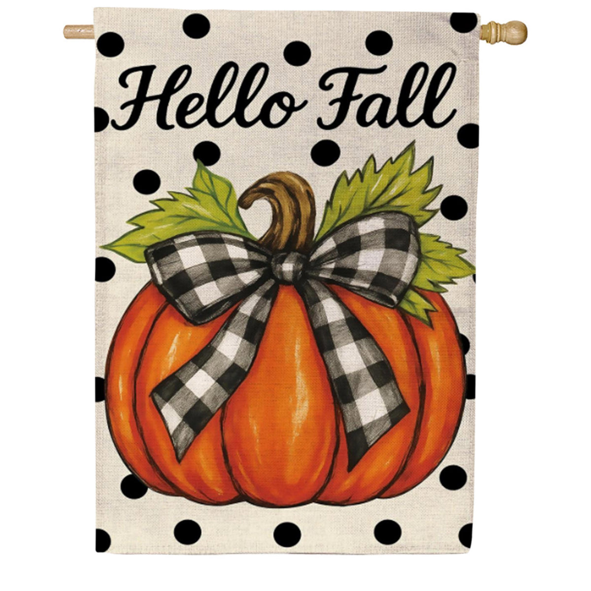 Evergreen Checkered Bow Pumpkin Burlap House Flag