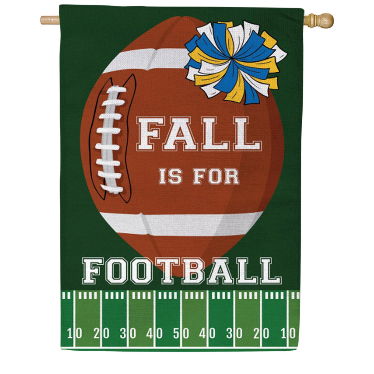 Evergreen Fall Football Burlap House Flag