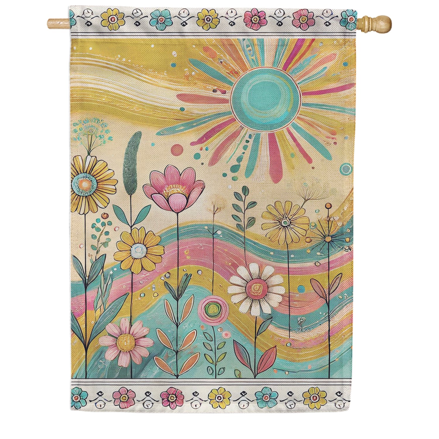 Evergreen Burlap House Flag - Sunny Field