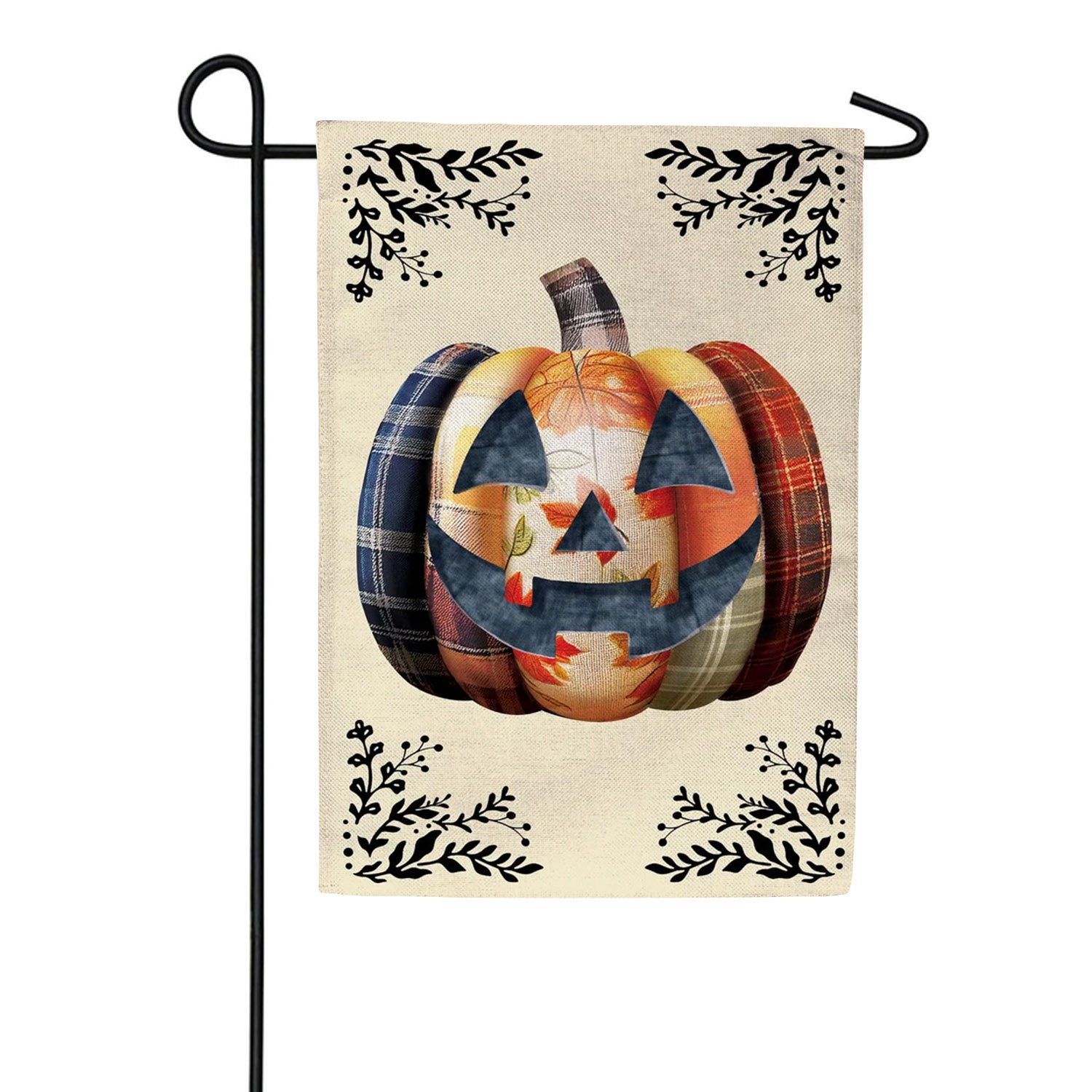 Evergreen Quilted Patterned Pumpkin Burlap Garden Flag