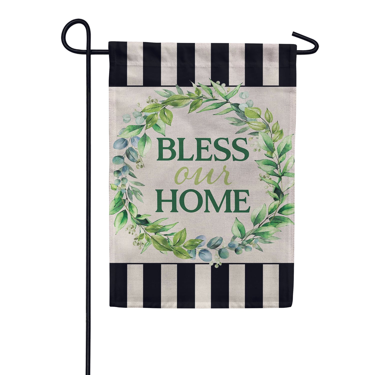 Evergreen Burlap Garden Flag - Bless Our Home