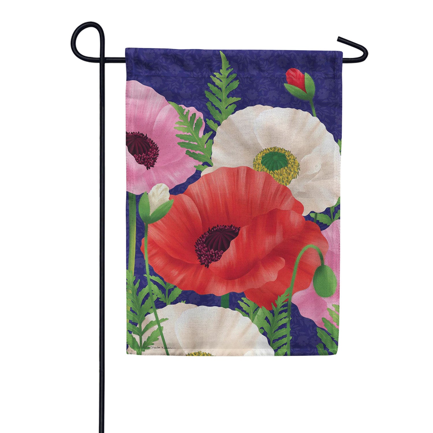 Evergreen Burlap Garden Flag - Poppy Trio