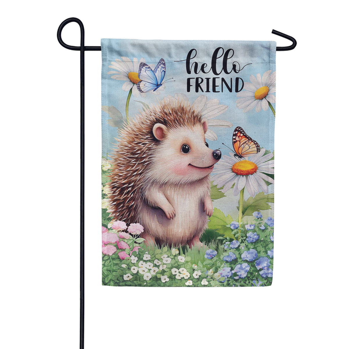 Evergreen Burlap Garden Flag - Hedgehog & Daisies