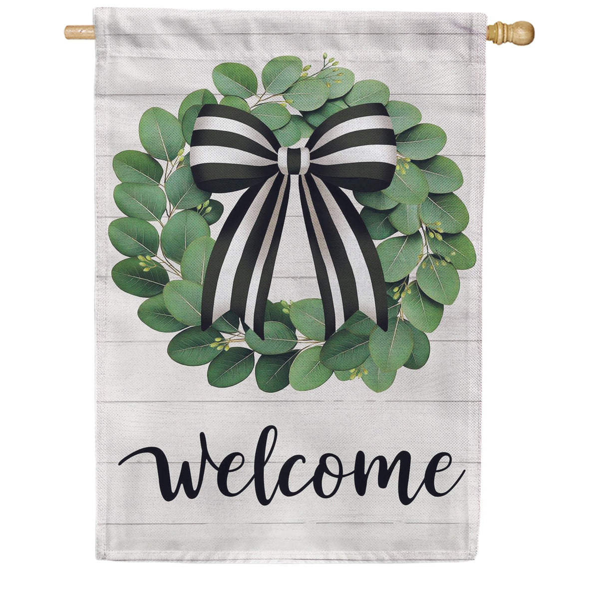 Evergreen Burlap House Flag - Eucalyptus Leaves Wreath