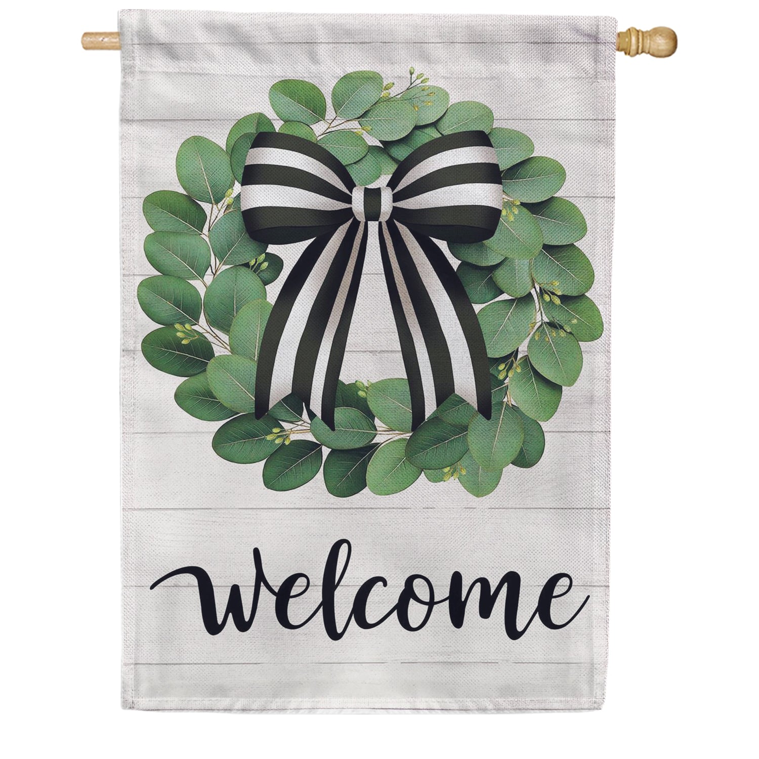 Evergreen Burlap House Flag - Eucalyptus Leaves Wreath