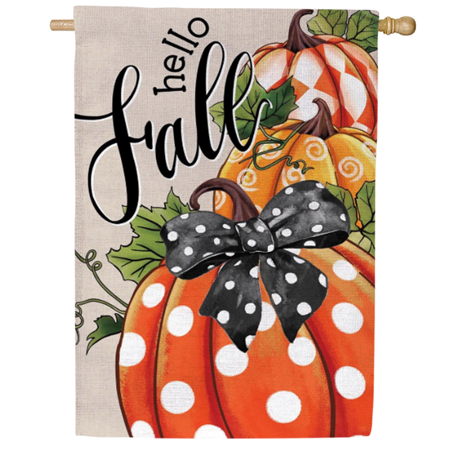Evergreen Patterned Pumpkins Burlap House Flag