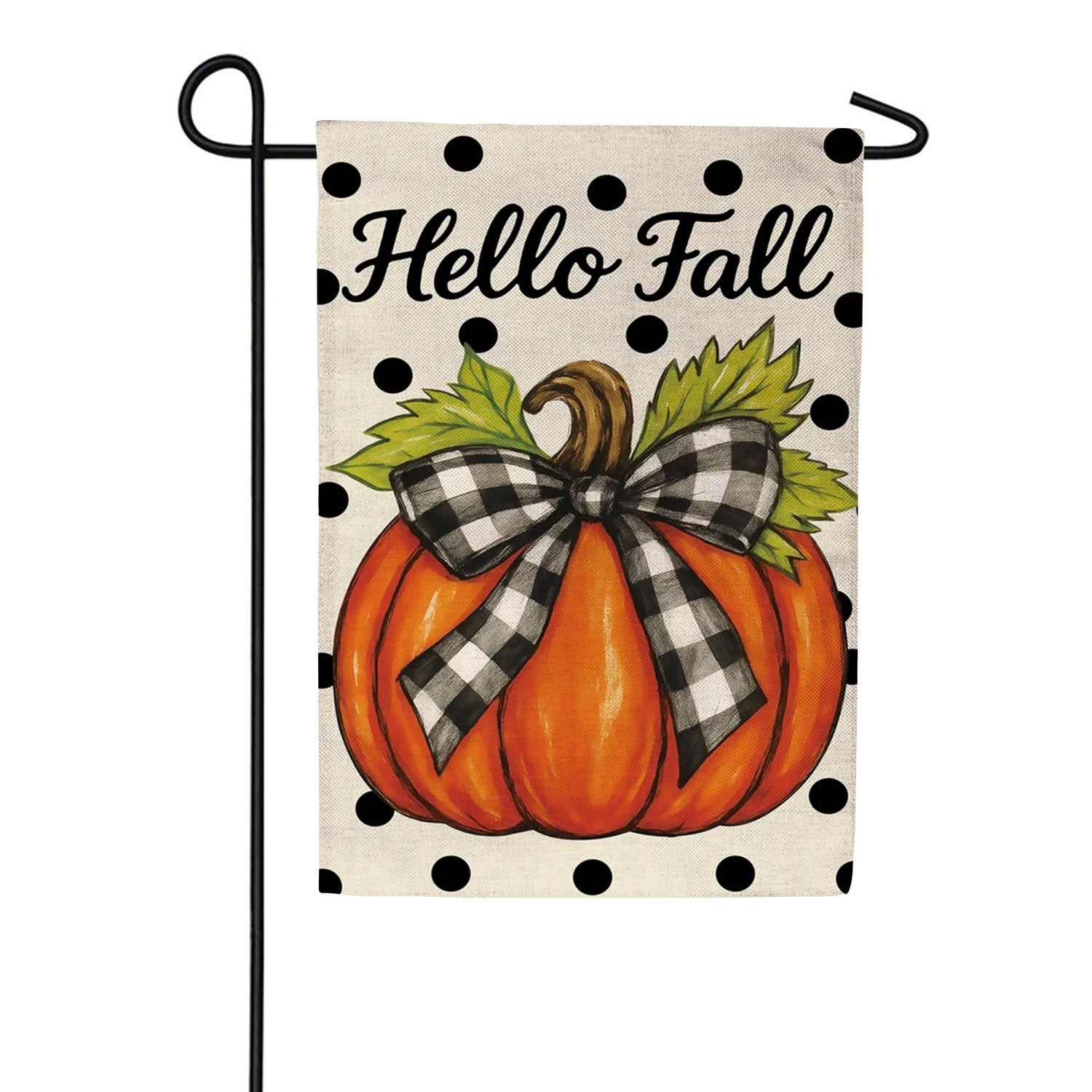 Evergreen Checkered Bow Pumpkin Burlap Garden Flag
