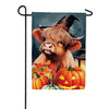 Evergreen Haunted Highland Cow Burlap Garden Flag