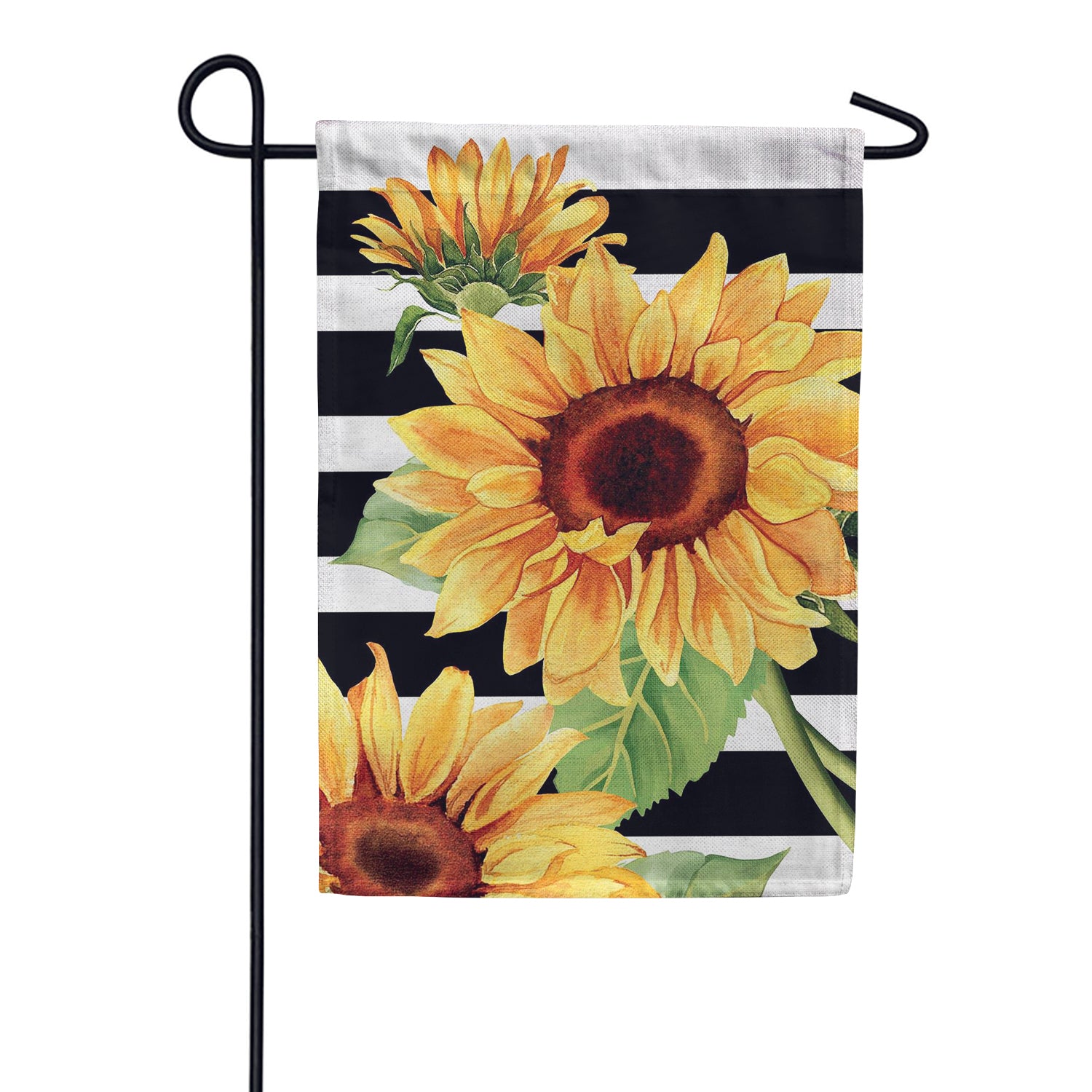 Evergreen Burlap Garden Flag - Striped Sunflowers