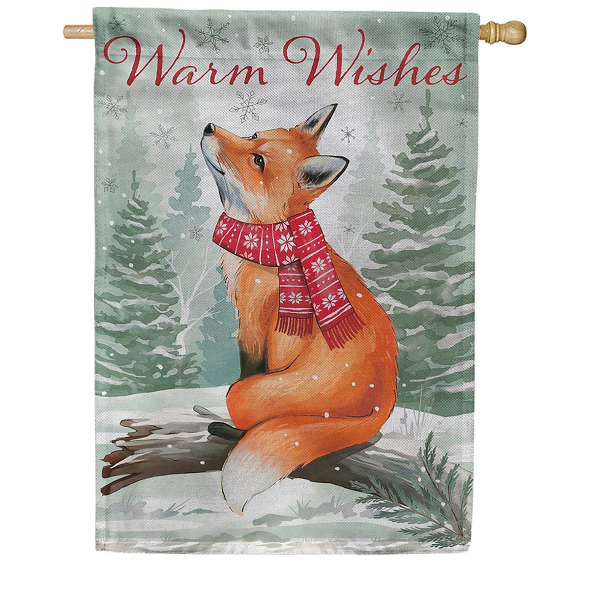 Evergreen Burlap House Flag - Winter Grove Fox
