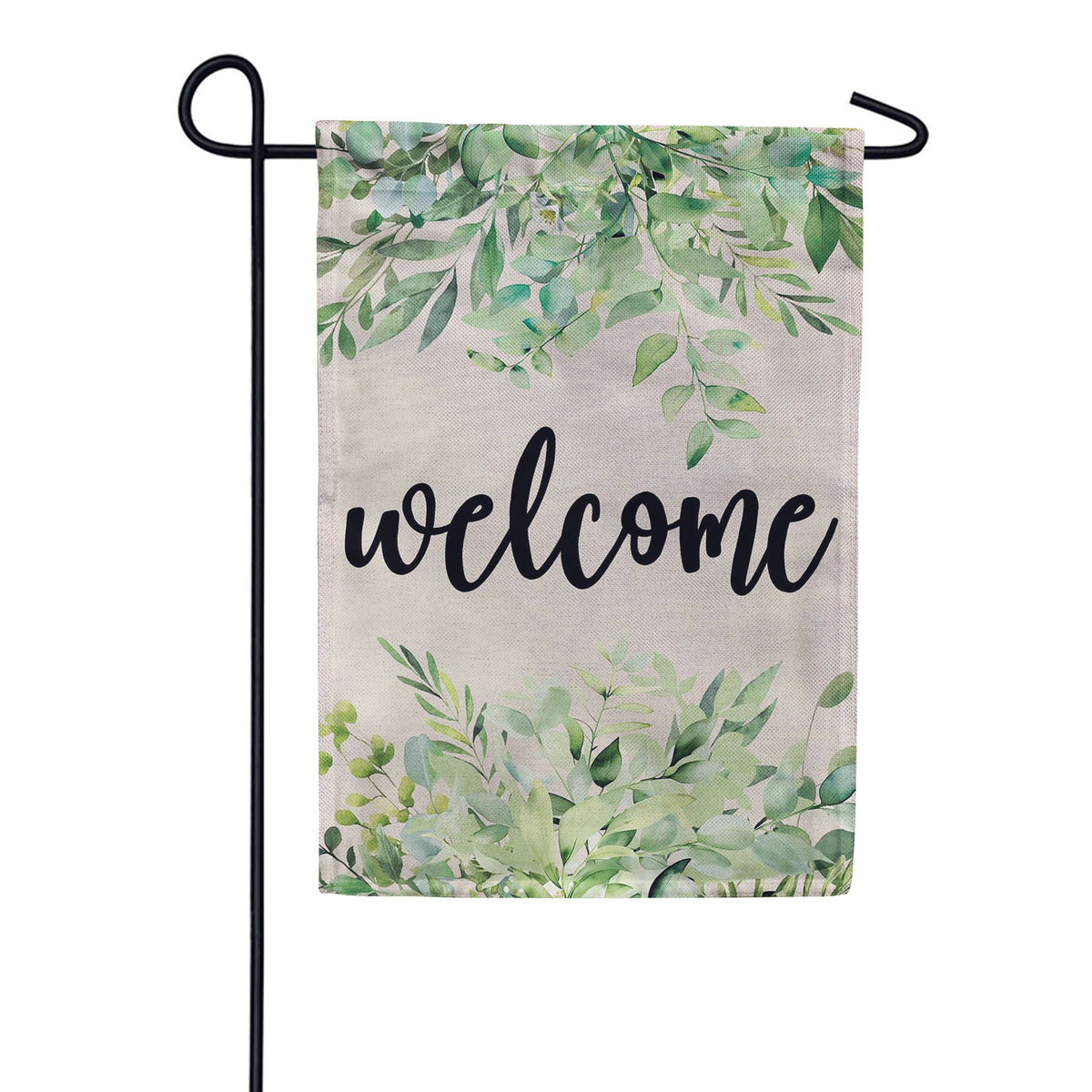 Evergreen Greenery Welcome Burlap Garden Flag
