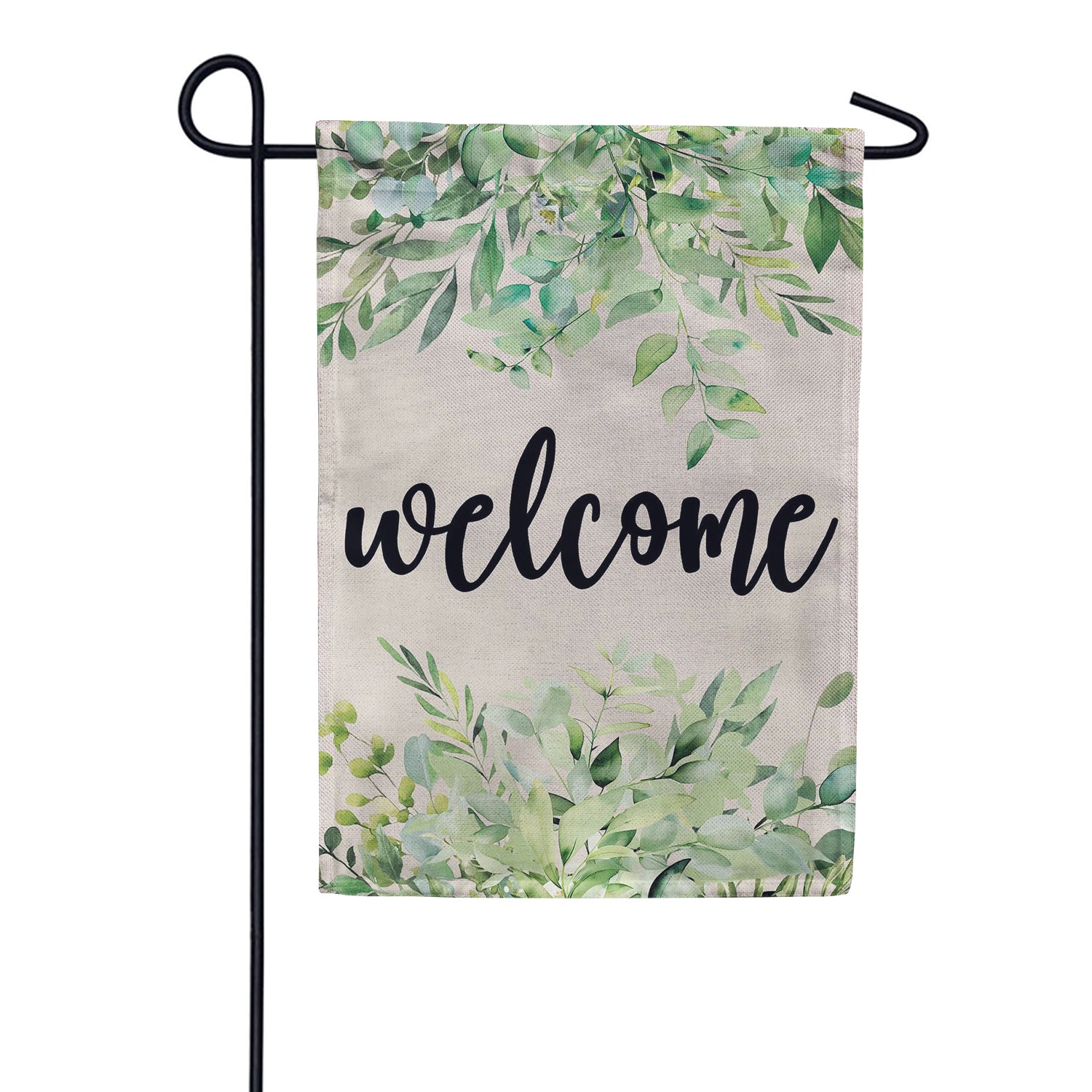 Evergreen Greenery Welcome Burlap Garden Flag