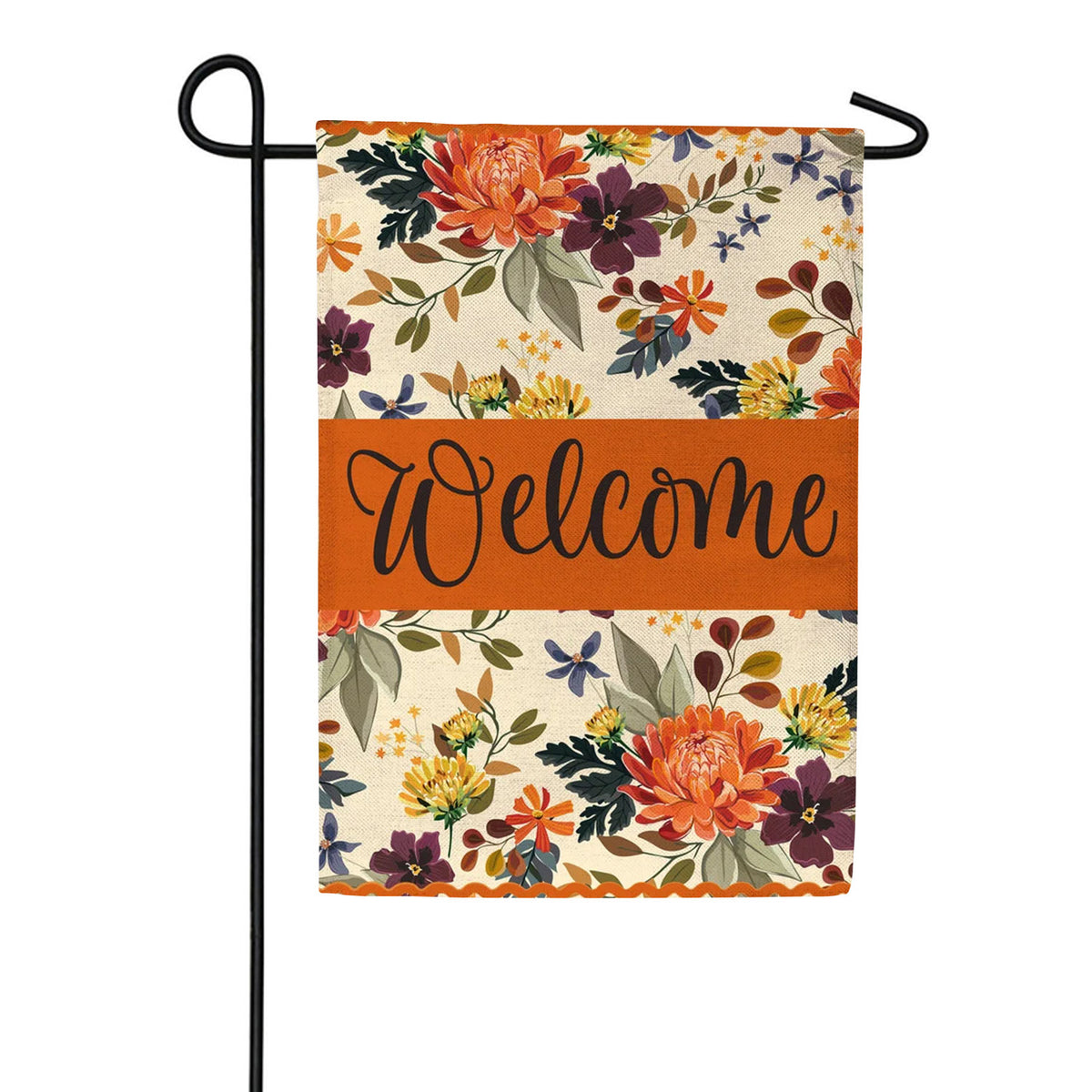 Evergreen Fall Floral Welcome Burlap Garden Flag