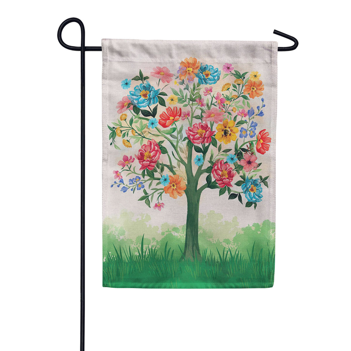 Evergreen Blooming Tree of Life Burlap Garden Flag