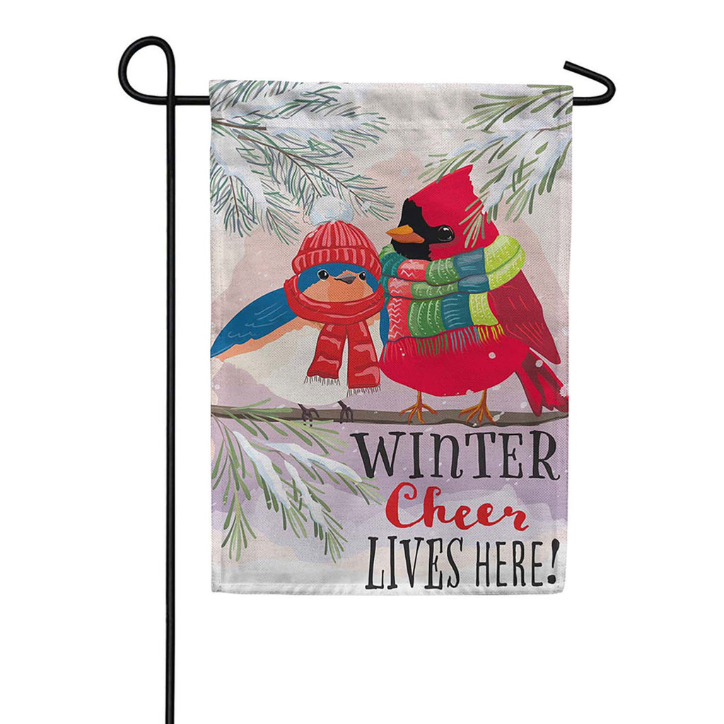 Evergreen Burlap Garden Flag - Winter Cheer Portly Birds