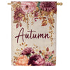 Evergreen Autumn Florals Burlap House Flag