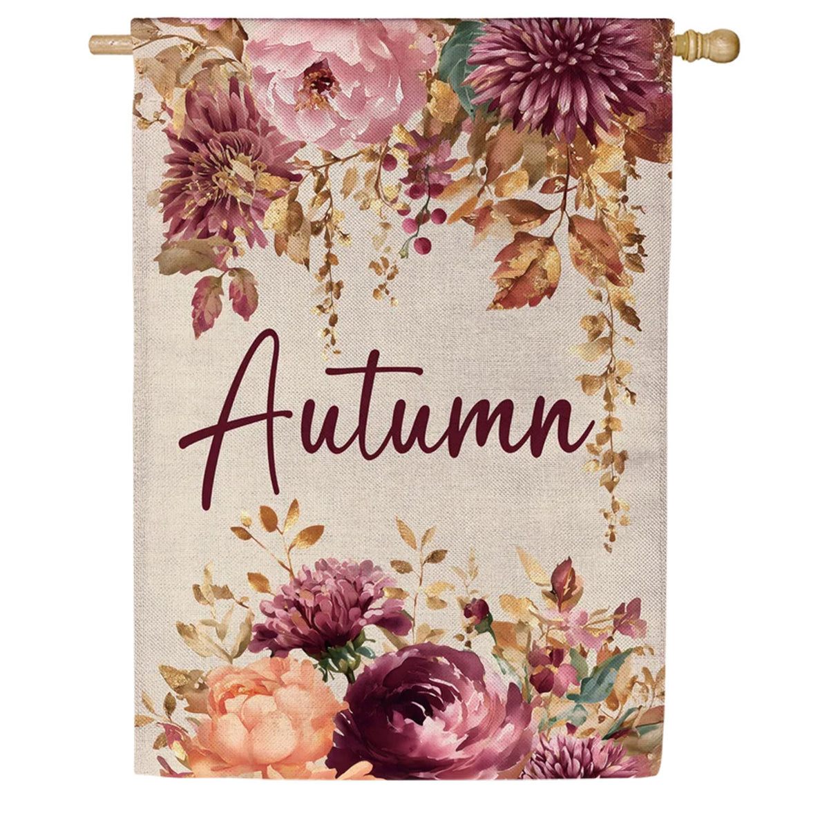 Evergreen Autumn Florals Burlap House Flag