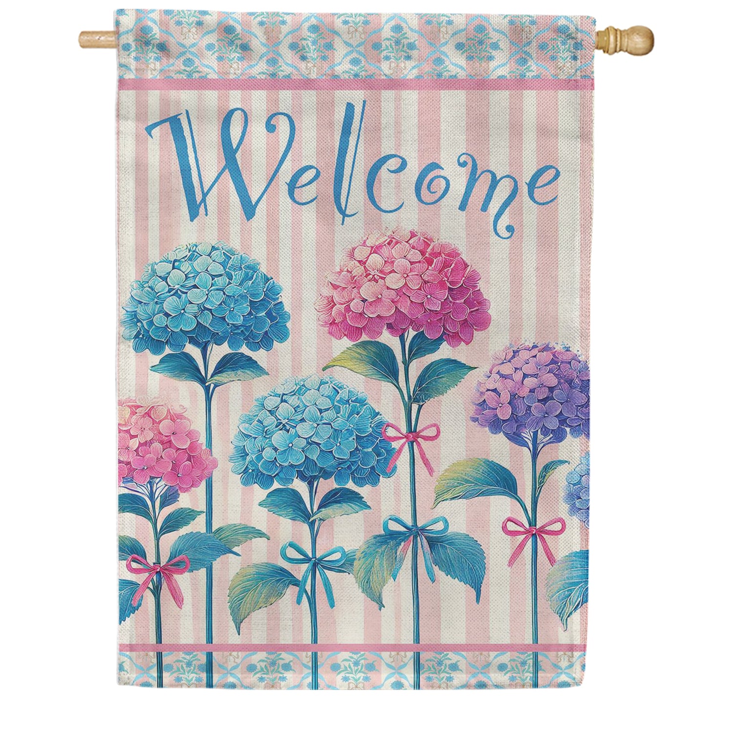 Evergreen Burlap House Flag - Vintage Hydrangea