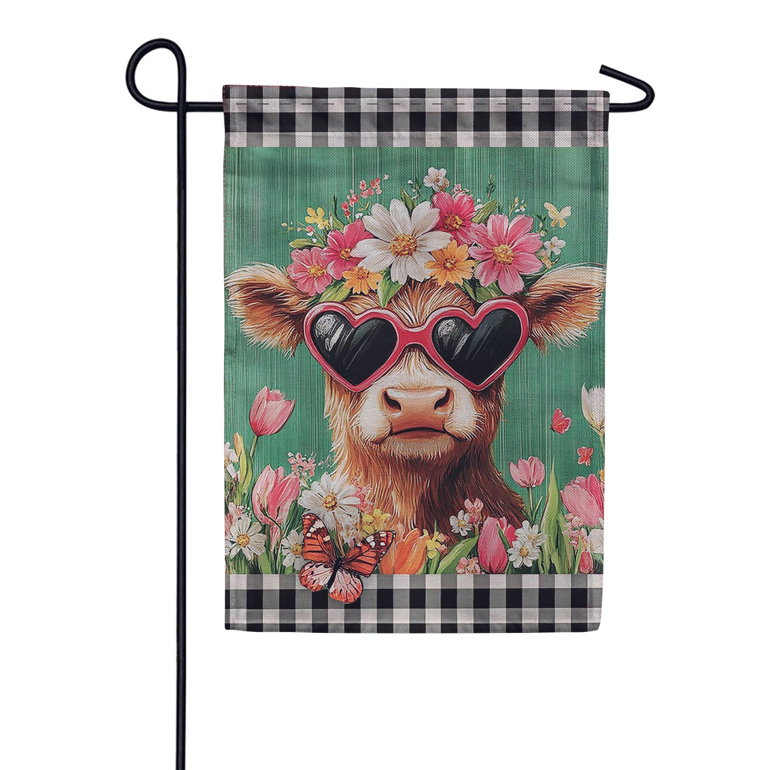 Evergreen Floral Sunglasses Highland Cow Burlap Garden Flag