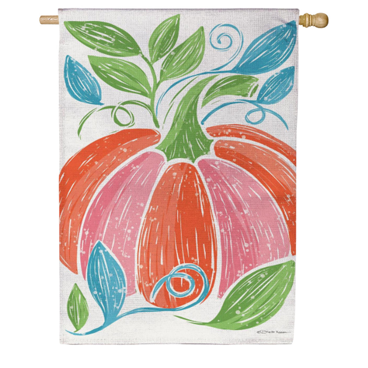 Evergreen Fun Bright Pumpkin Burlap House Flag