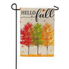 Evergreen Hello Fall Autumn Trees Burlap Garden Flag