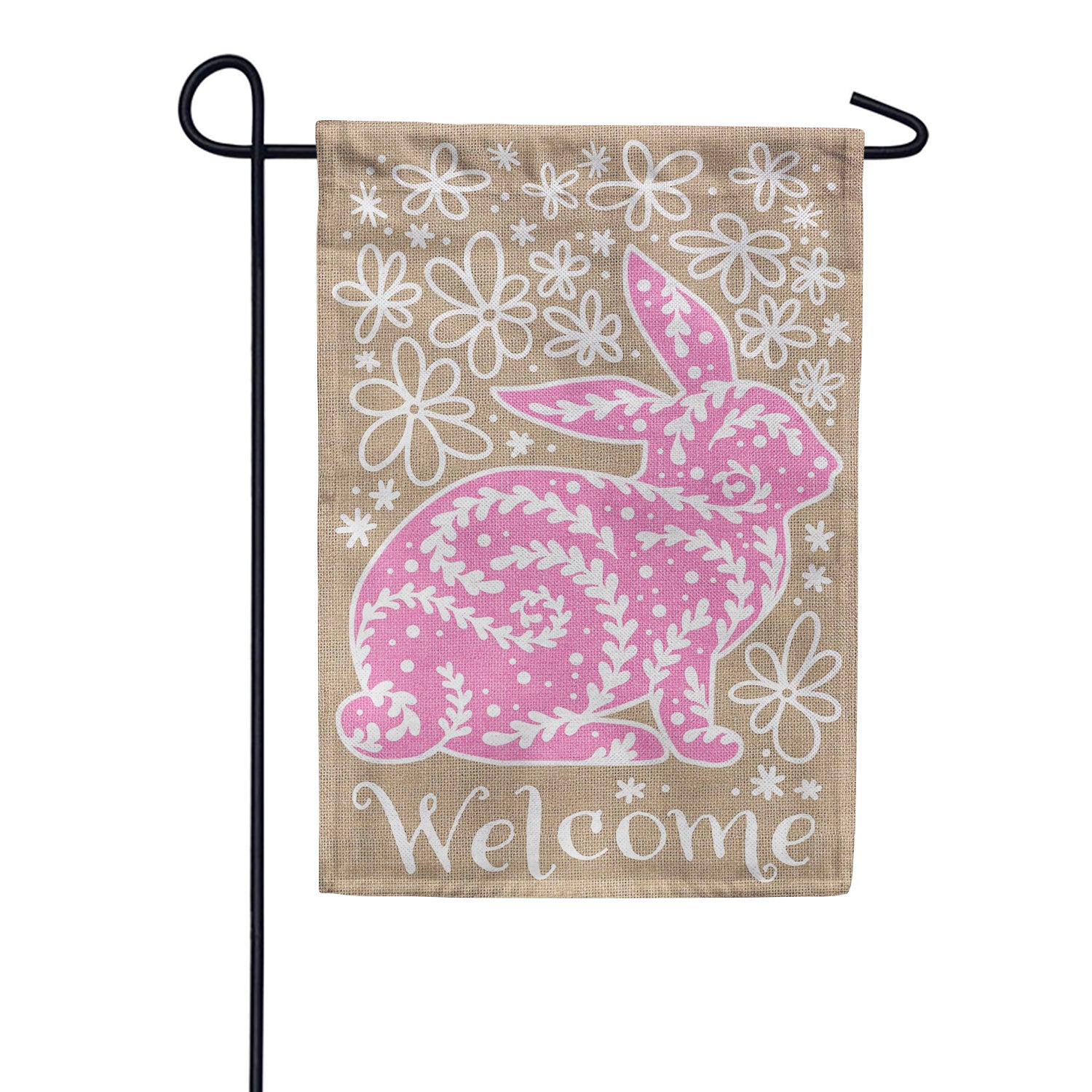 Evergreen Welcome Leaf Pattern Bunny Burlap Garden Flag