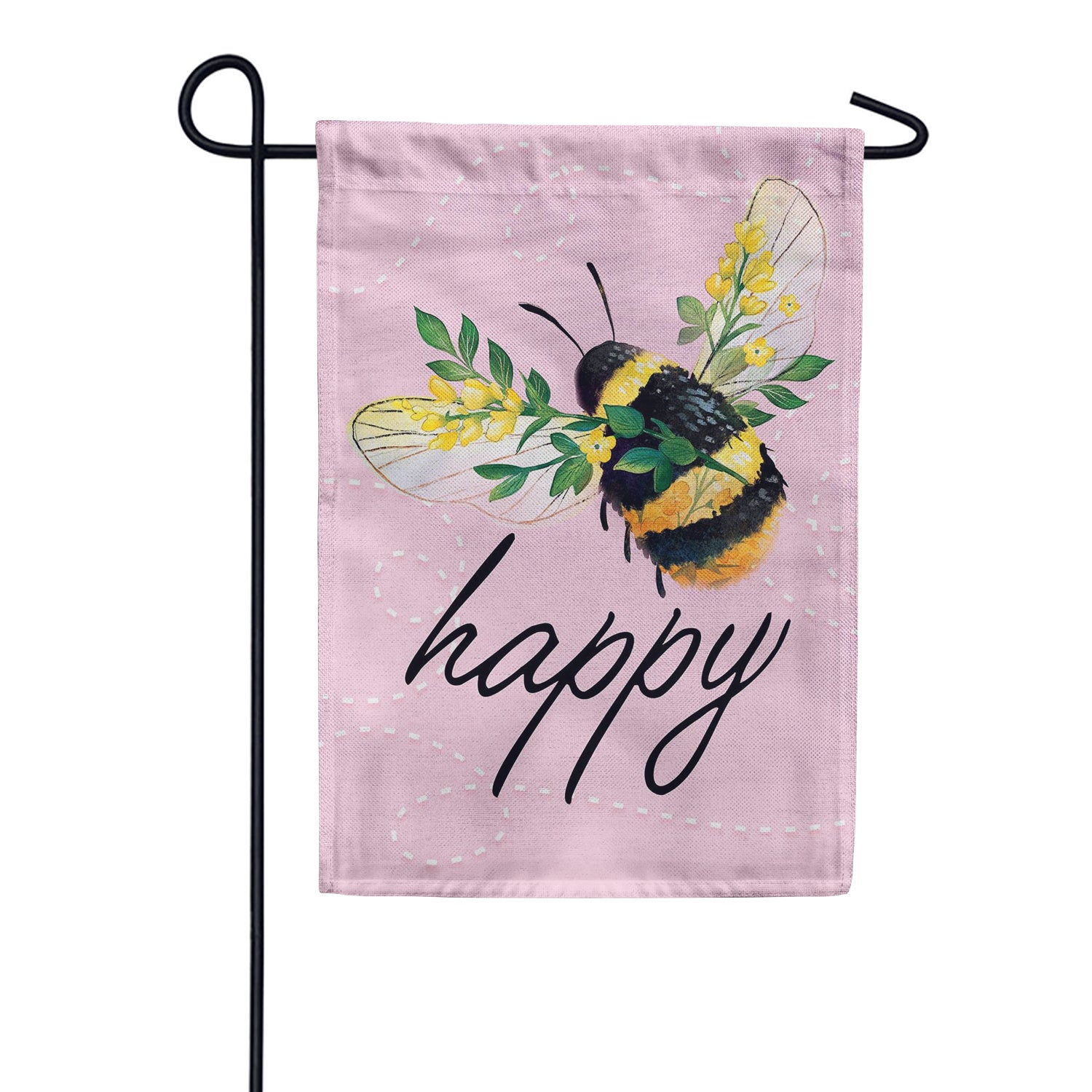 Evergreen Bee Happy Pink Burlap Garden Flag