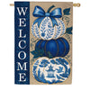 Evergreen Chinoiserie Welcome Pumpkin Burlap House Flag