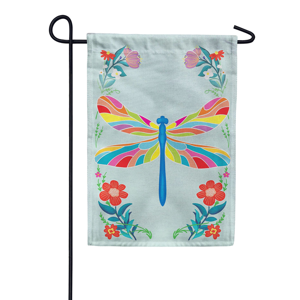 Evergreen Burlap Garden Flag - Colorful Dragonfly