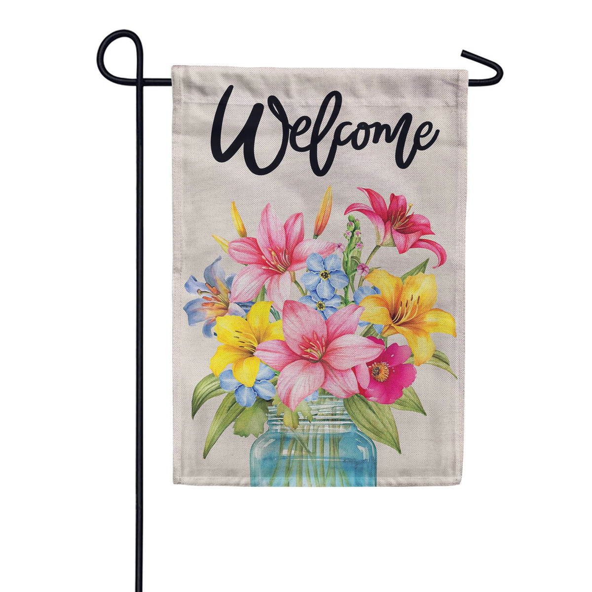 Evergreen Burlap Garden Flag - Floral Jar Welcome