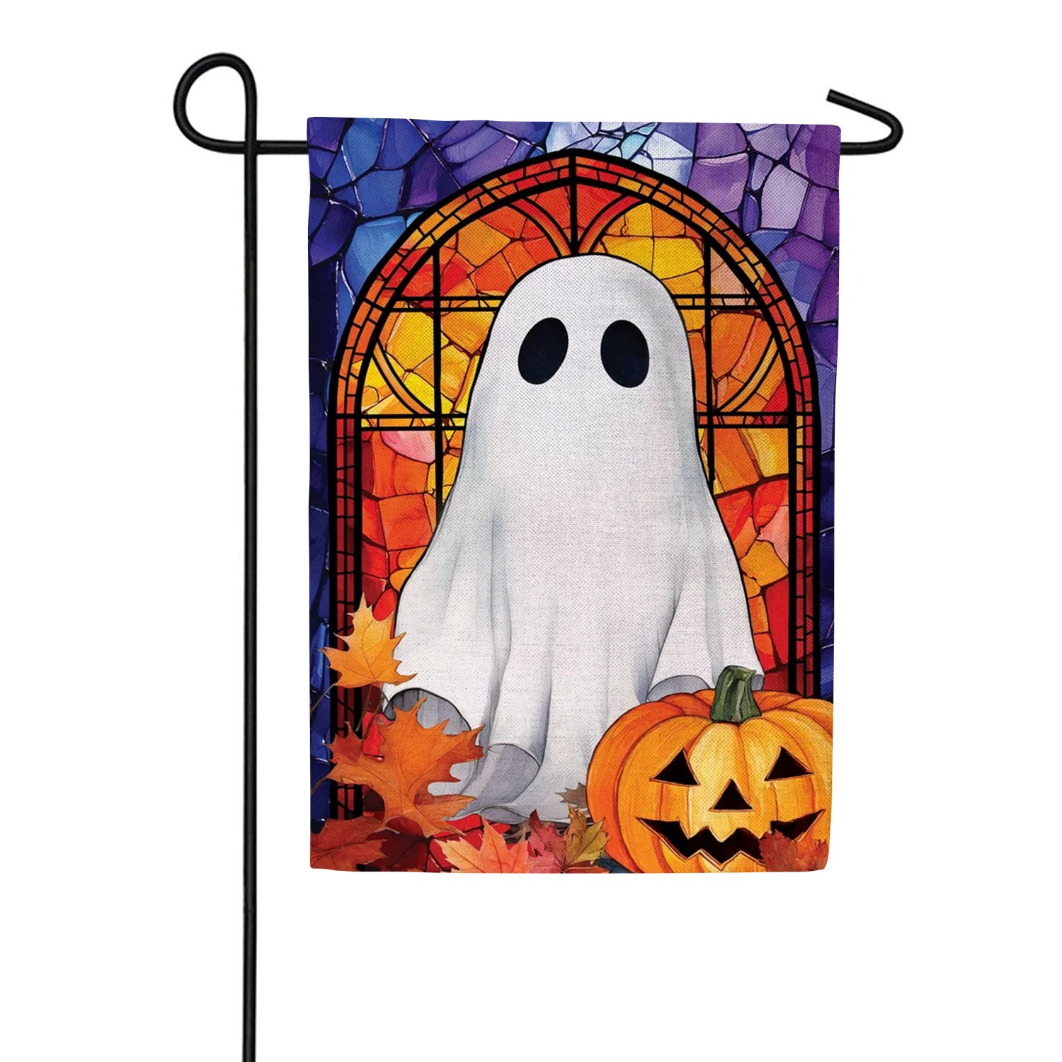 Evergreen Stained Glass Halloween Ghost Burlap Garden Flag