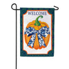Evergreen Pumpkin With Chinoiserie Bow Burlap Garden Flag