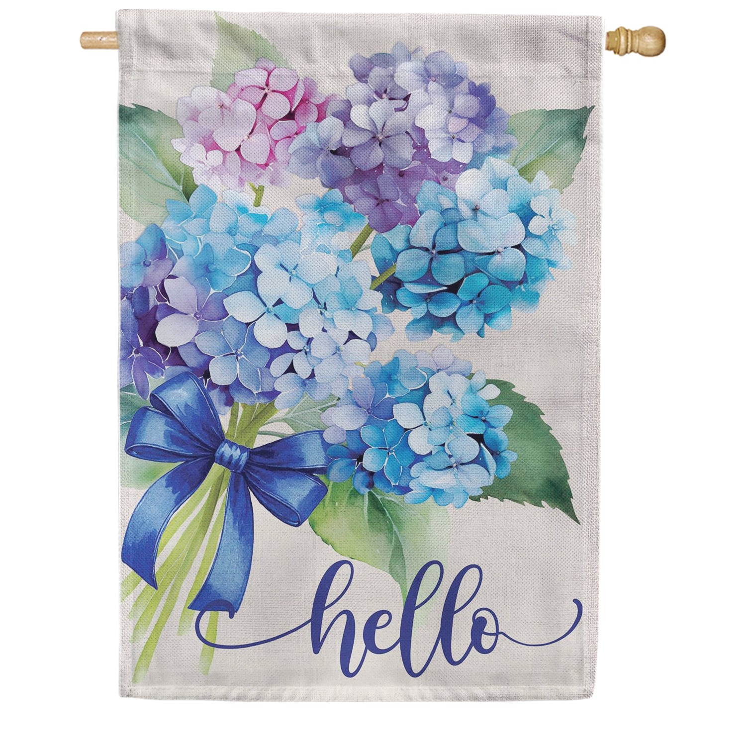 Evergreen Burlap House Flag - Hydrangea Bouquet