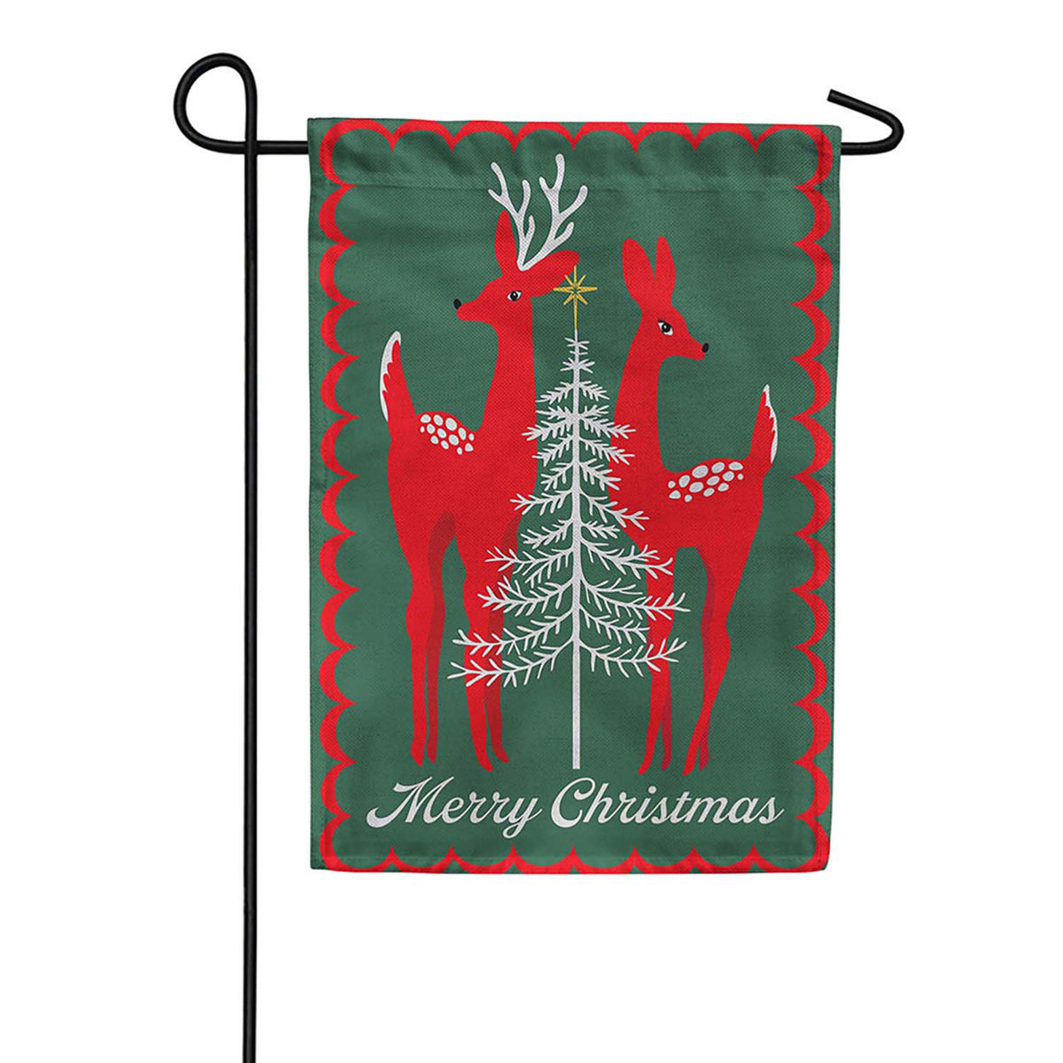 Evergreen Burlap Garden Flag - Holiday Deer and Tree