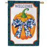 Evergreen Pumpkin With Chinoiserie Bow Burlap House Flag