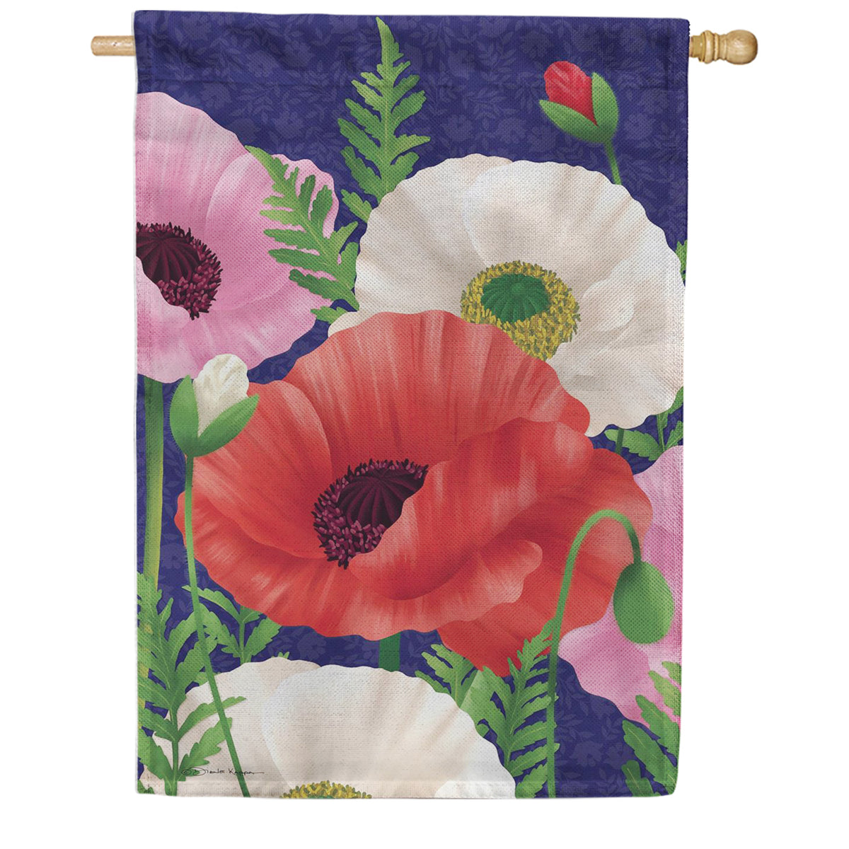 Evergreen Burlap House Flag - Poppy Trio