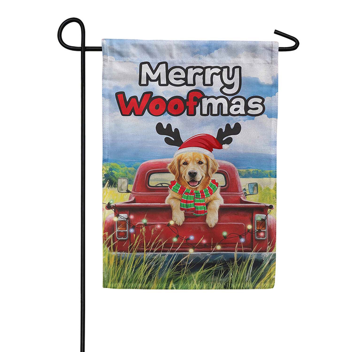 Evergreen Burlap Garden Flag - Merry Woofmas