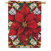 Evergreen Burlap House Flag - Stained Glass Poinsettia