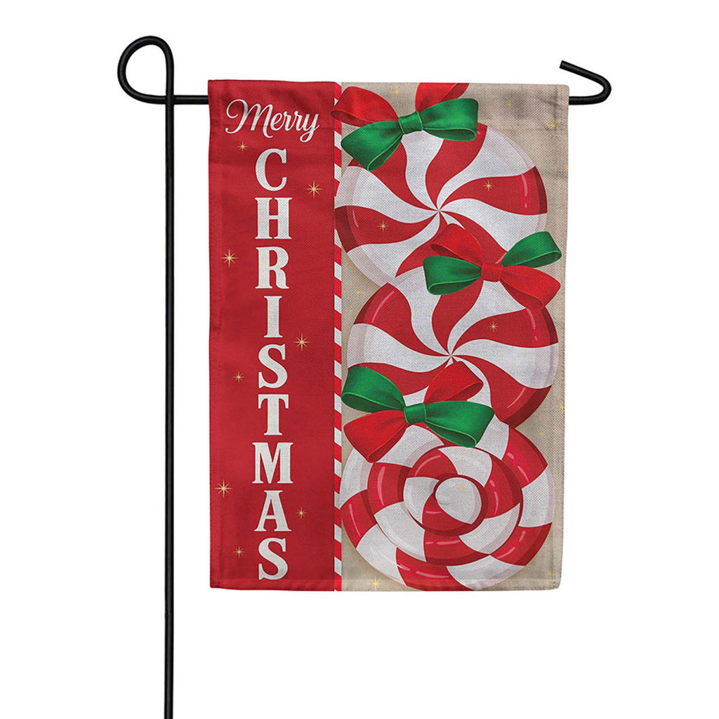 Evergreen Burlap Garden Flag - Peppermint Wishes
