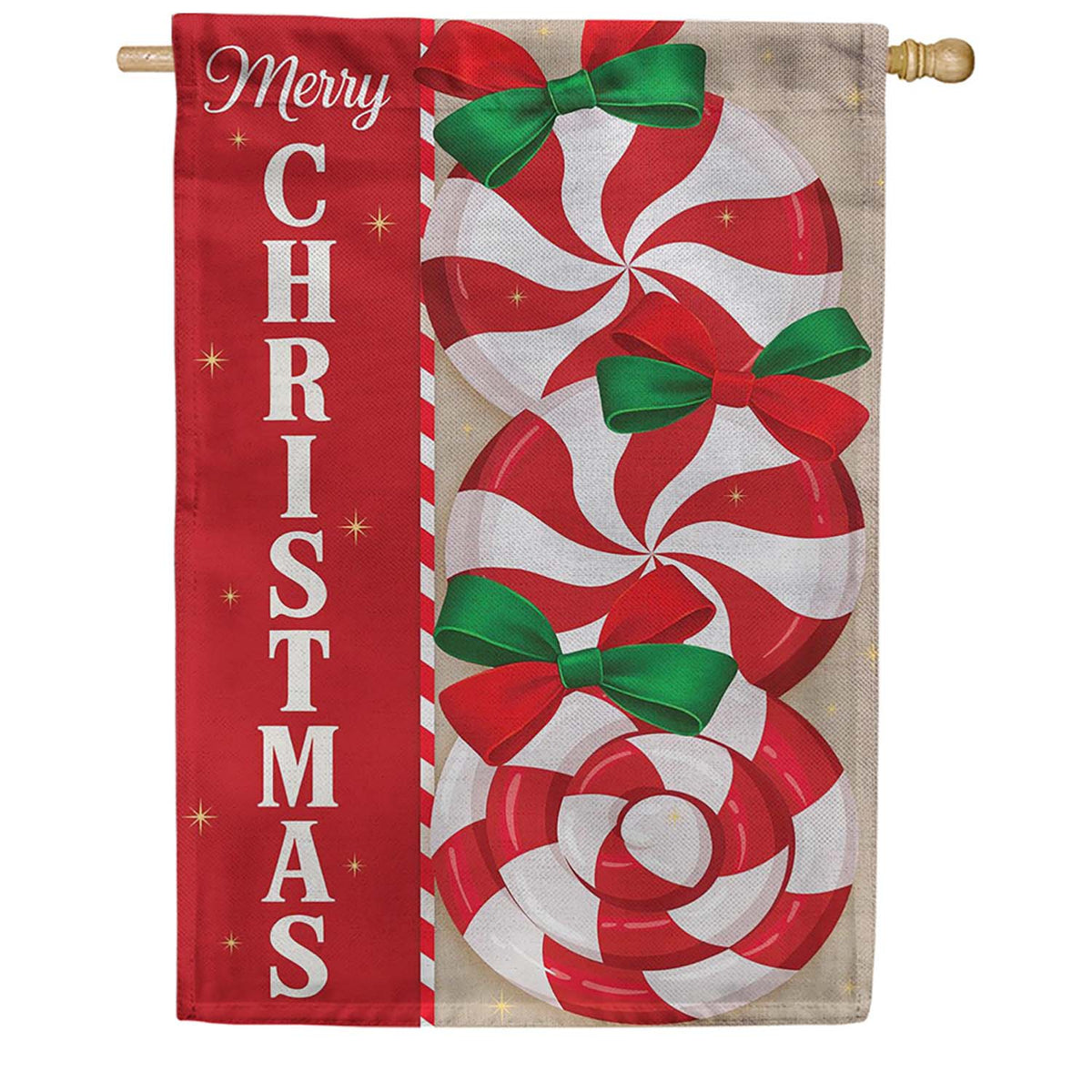 Evergreen Burlap House Flag - Peppermint Wishes