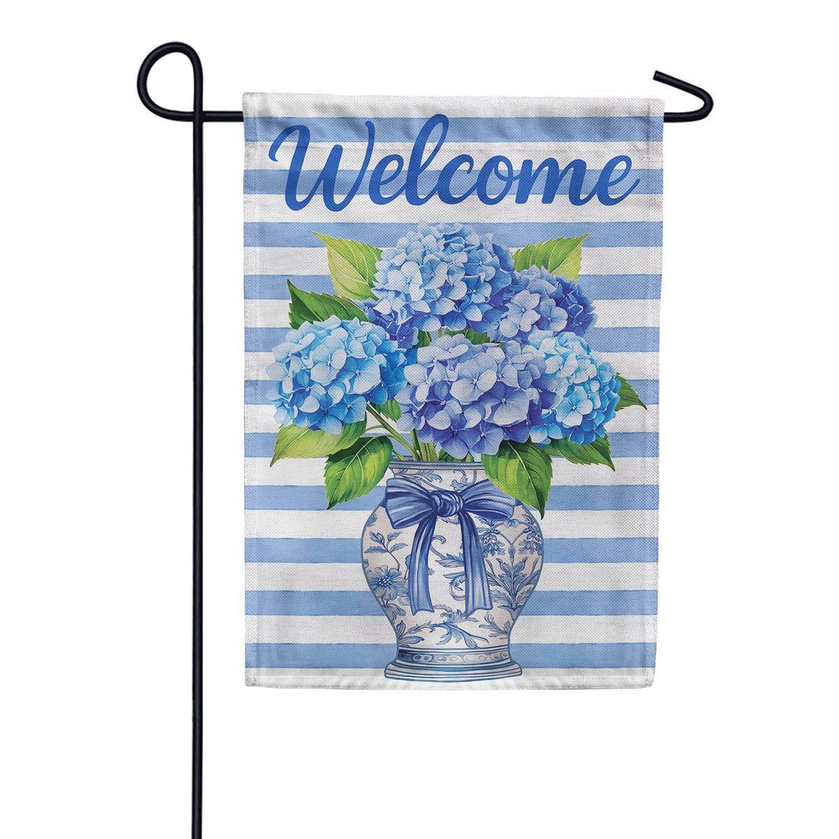 Evergreen Burlap Garden Flag - Hydrangea Vase